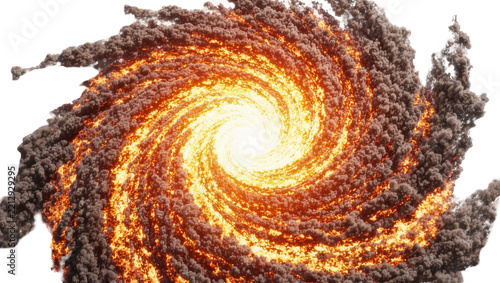 Fiery vortex with swirling smoke, isolated on transparent background