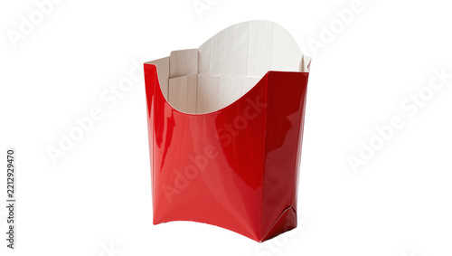 Shiny red paper french fry container empty and clean, isolated on transparent background