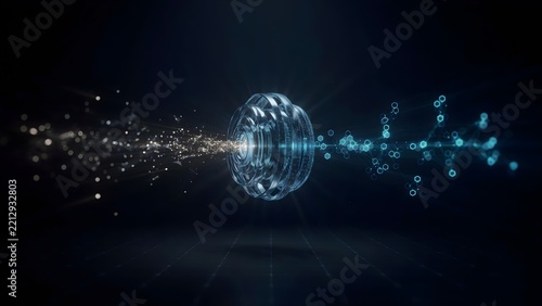 Abstract enterprise data receiving contextual meaning through artificial intelligence, raw disconnected information particles entering a central context engine
