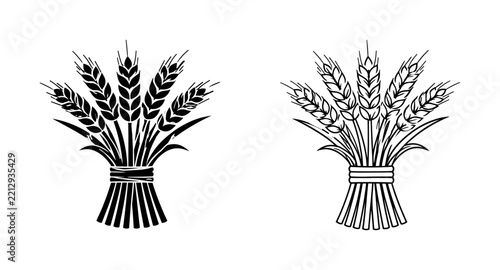 Two stylized wheat sheaf icons in solid black and outline graphic design on white background