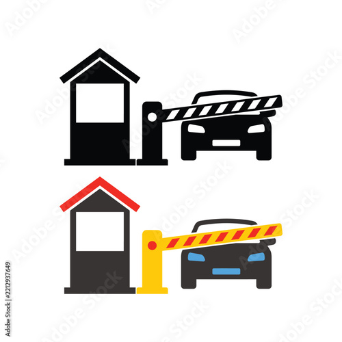 Car At Toll Booth Barrier Vector