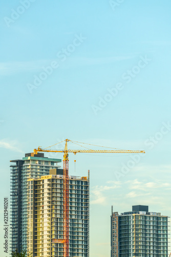 High Rise Construction with Tower Crane in Vancouver, British Columbia, Canada