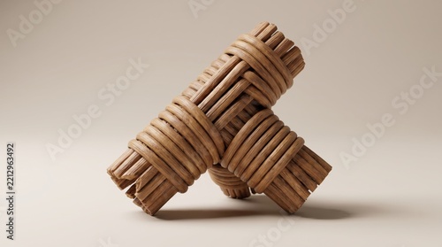 Close-up of woven rattan joint product for furniture or crafts in