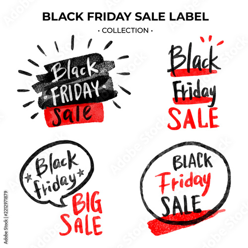 Set of hand drawn brush style black friday sale labels and promotional badges for retail marketing