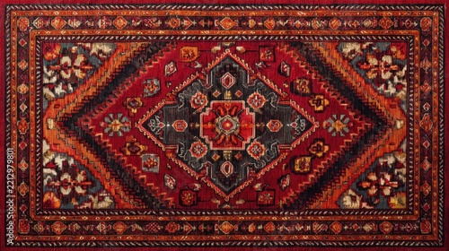 Vibrant Traditional Persian Carpet with Intricate Geometric Patterns and Rich Red Tones