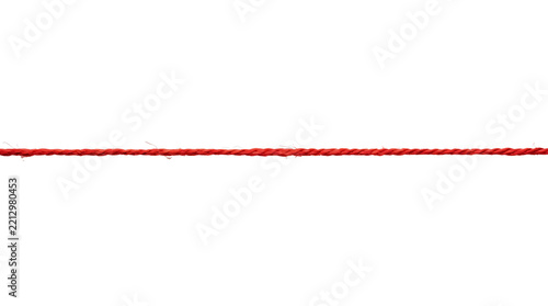 Vibrant red string pulled horizontally across the bright studio image frame on transparent background
