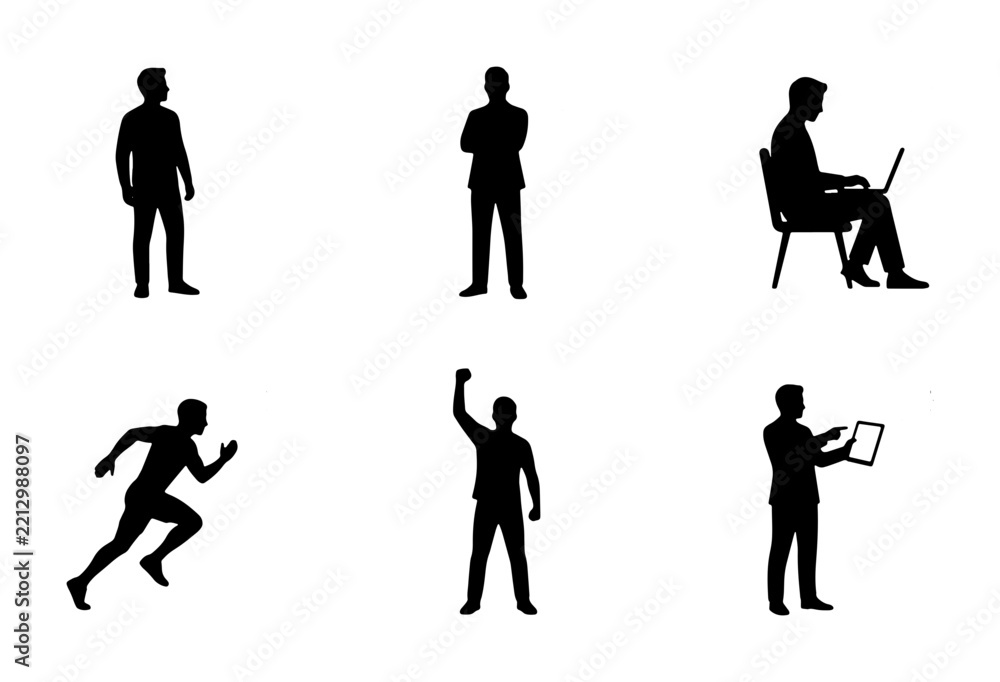 Obraz premium People silhouettes set with businessman, runner, and person with tablet for business and sport