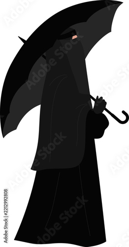 Woman wearing niqab and holding umbrella