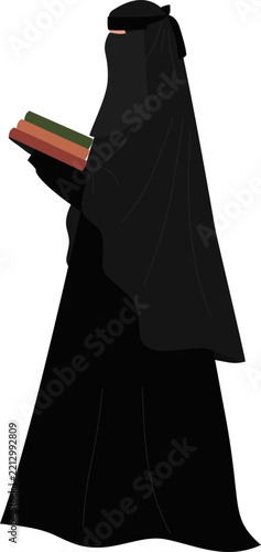 Woman wearing niqab holding books illustration