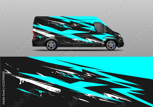 Van Car decal wrap design vector. Graphic abstract stripe racing background kit designs for vehicle, race car, rally