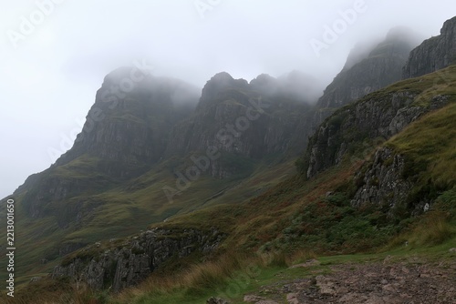 Rugged Mountains in Fog