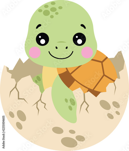 Cute Baby Turtle Hatching From Egg