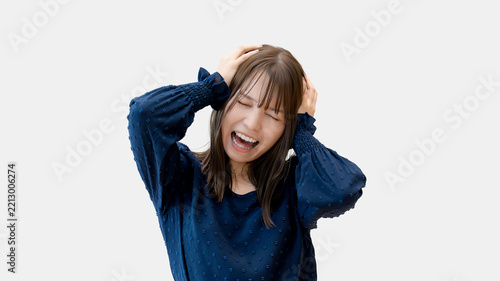 頭を抱えて困る女性・ビジネスウーマン, Businesswoman Holding Her Head in Distress