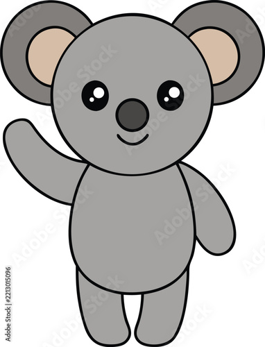 Simple Cartoon Koala Waving Flat Bold Colored Vector Illustration