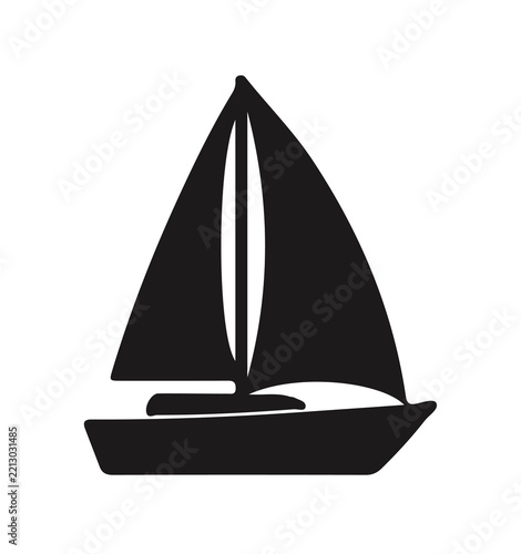 Black silhouette of a sailboat isolated on transparent background