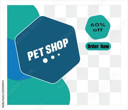 pet shop sale banner with 60% off discount and order now button