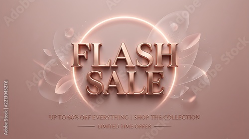 Flash Sale promotional banner with rose gold 3D typography and neon