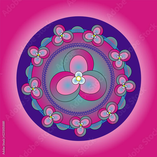 Mandala is Sanskrit for “circle, holds symbolism in Hindu and Buddhist cultures, represents aspects of the universe for meditation and prayer most notably in India, China, Japan, and Tibet.