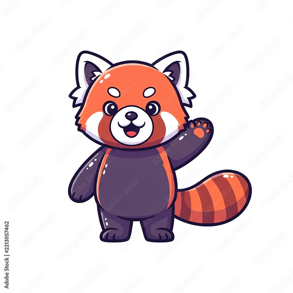 Fototapeta premium Cute Red Panda Waving Cartoon Illustration.