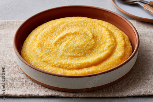Polenta in dish on the table