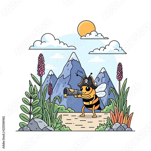 Adventure Bee Pirate in Mountain Landscape.
