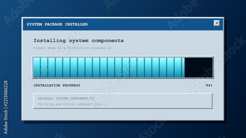 Software installation progress bar loading on computer screen