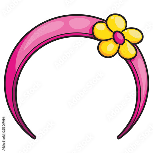 Cartoon illustration of a pink headband with yellow flower decorations.