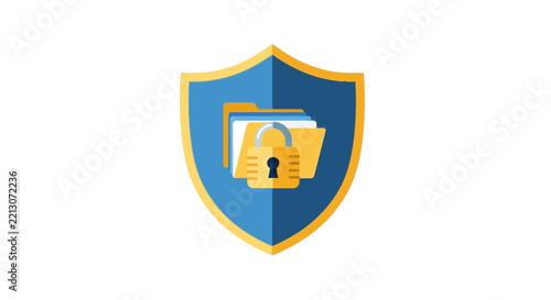 Cyber Security Icon Featuring Shield and Locked Folders for Data Protection Concept