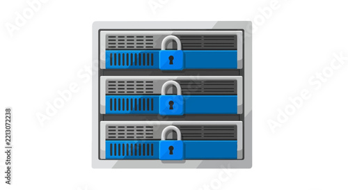 Secure Server Rack Units with Padlocks Representing Cybersecurity and Data Protection