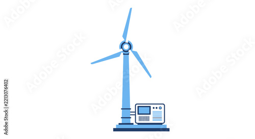Wind Turbine with Generator Unit Flat Vector Illustration for Renewable Clean Energy, Sustainability and Eco-friendly Technology Concept Isolated on White