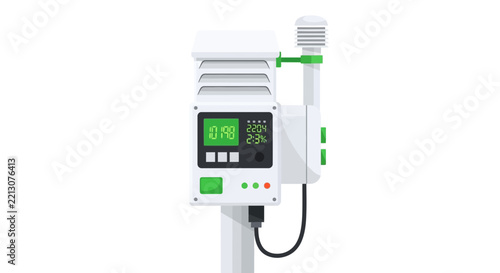Flat Vector Illustration of an Advanced Air Quality Monitoring Sensor and Weather Station