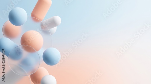 3D abstract pastel geometric background with frosted glass elements for UIUX design