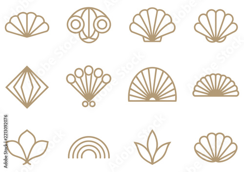 beautiful set of art deco, gatsby palmette ornates and design elements from 1920s fashion and design trends, elegant vintage vector decorations for luxury branding.