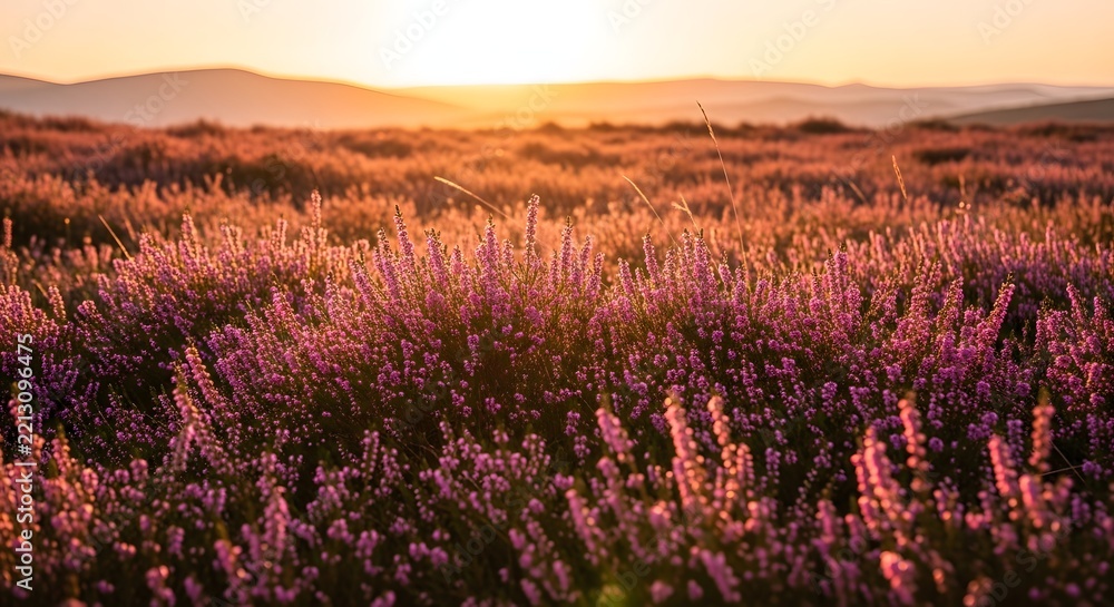 Fototapeta premium Beautiful purple heather blooming gracefully in a natural landscape