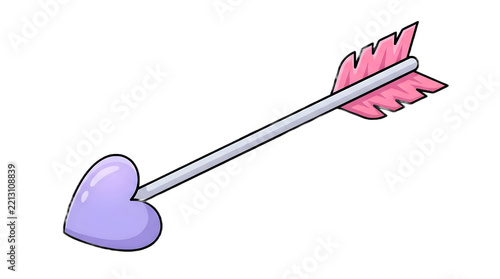 Valentines Day cupid arrow with purple heart tip isolated on transparent