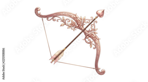 Ornate Cupid bow and arrow isolated on a transparent background