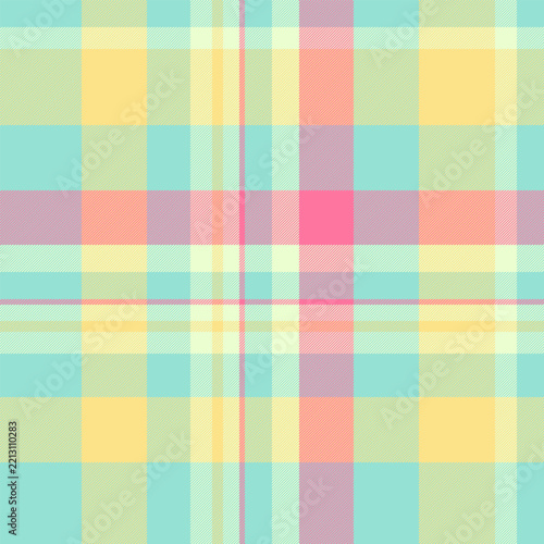 Sky seamless plaid textile, shop texture vector pattern. Greeting check tartan fabric background in teal and yellow colors.