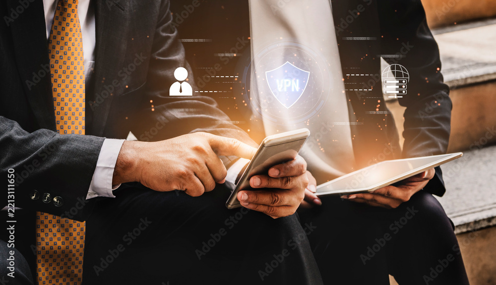 Fototapeta premium VPN security protects network access. VPN security encrypts data, hides identity, VPN security defends traffic, and VPN security secures connection from threats. Vouch
