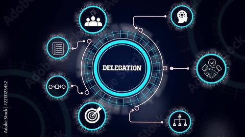 Modern delegation process visual featuring corporate responsibility allocation, task assignment and authority