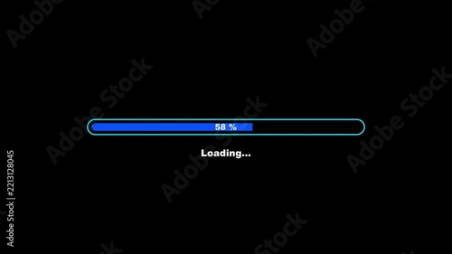 Loading Animation Bar Rounded Rectangle Shape and Percentage With Text Loading Blue Color Transparent Background. Perfect For UI or Overlay Video Element.