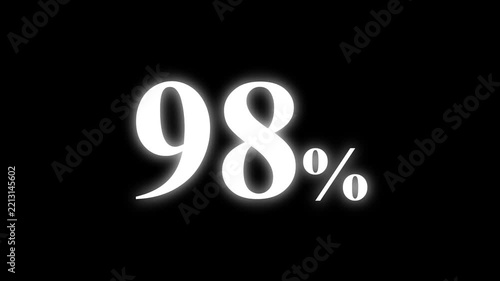 Abstract 98 percent animation on black background. percent with a transparent background. Perfect for video overlays, Rendered in high quality.