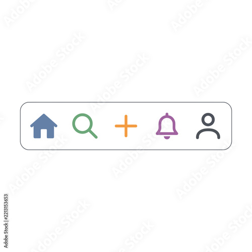Modern Colorful Mobile App Bottom Navigation Menu Bar Icon Set