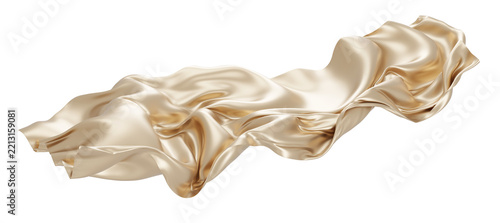 Luxury gold silk fabric flowing isolated on transparent background 3D render