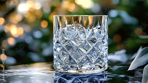 A juice glass carved from crystal ice