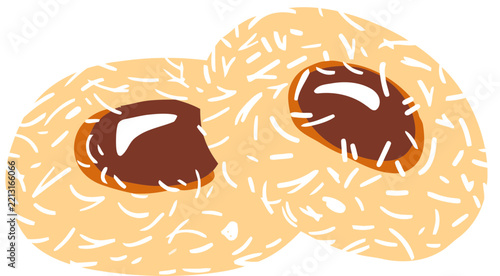 Two chocolate filled pastry donuts.