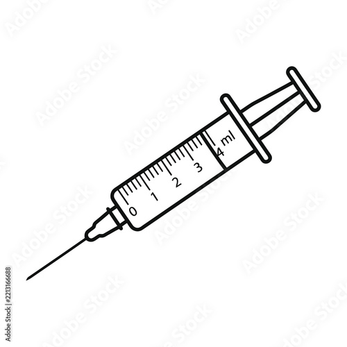 Medical Syringe Icon with Needle and Measurement Scale for Healthcare Procedures