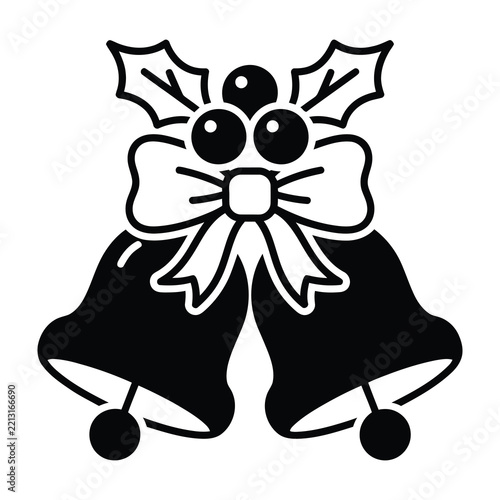 Christmas Jingle Bells Icon with Holly Berries and Festive Ribbon Decoration