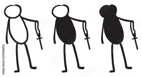 hand drawn christian stick figure holding a cross in hand. religion. church.