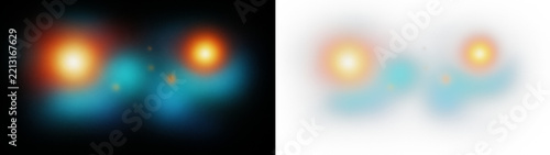 Abstract grainy gradient background with soft glowing orbs in orange and blue, modern design element for digital art and branding isolated on transparent background