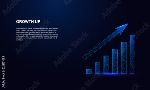 Blue low-poly chart background. Growth business graphic. Business innovation and digital high-tech presentation. 